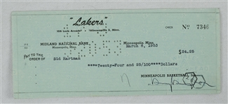 Sid Hartman Early 1953 Minneapolis Lakers Signed Check #7346