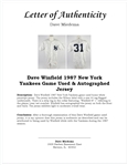 Dave Winfield 1987 New York Yankees Game Used & Autographed Jersey w/Dave Miedema LOA