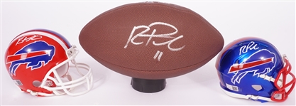 Lot of 3 Roscoe Parrish Autographed Buffalo Bills Mini Helmets and Replica Football