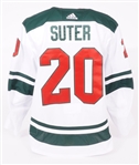 Ryan Suter 2020-21 Minnesota Wild Game Worn White Away Set 3 Jersey 20th Anniversary Patch “A” Patch Team LOA Photo Match (Goal)