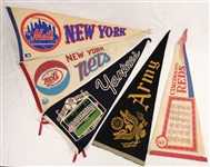 Vintage Collection of 5 Pennants w/Nets Yankees & Mets