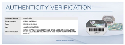 Kirill Kaprizov 2021-22 Minnesota Wild Game Used Signed & Inscribed Winter Classic Jersey Used For 1st Period Goal 