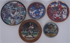 Lot of 5 Vintage Limited Edition Collectors Plates w/ Mantle, Payton, Ruth, & Jordan