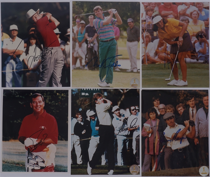 Collection of 6 Autographed 8x10 Golf Photos w/Nick Faldo 