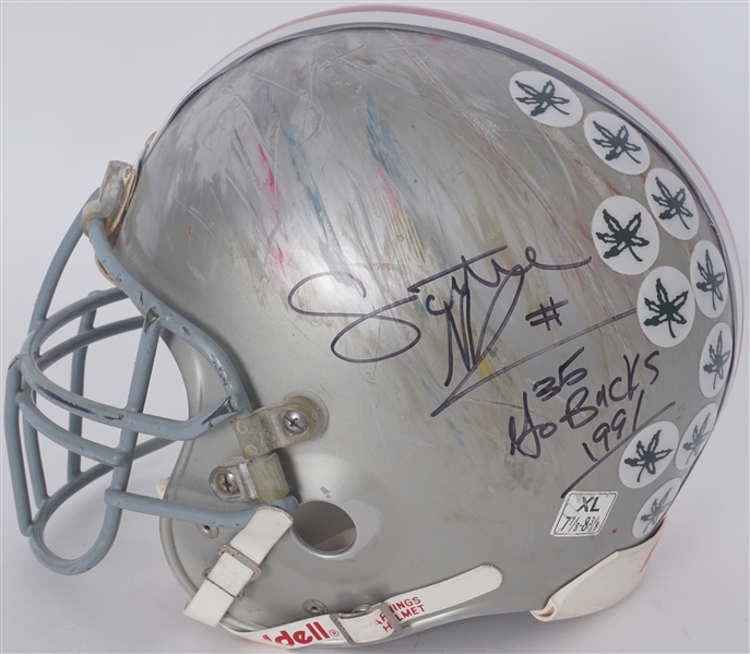 Scottie Graham 1991 Ohio State Buckeyes Game Used Autographed & Inscribed Helmet w/Tremendous Use 