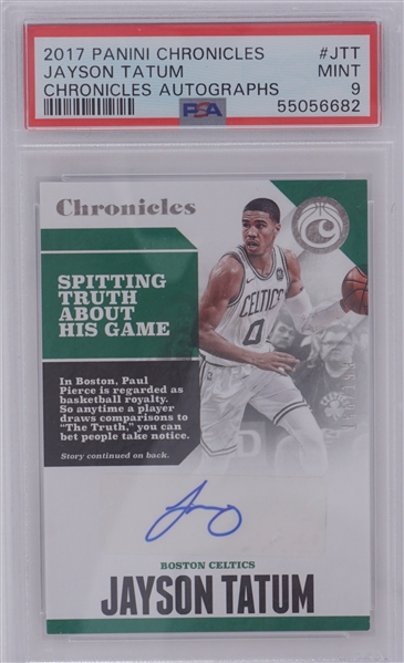 Jayson Tatum Autographed 2017 Panini Chronicles #JTT PSA Mint 9 Card LE #166/199