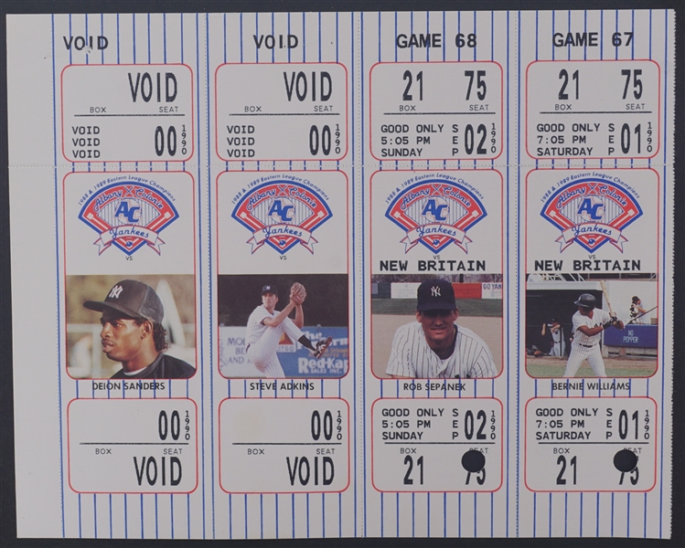 Albany Yankees Ticket Strip w/ Deion Sanders & Bernie Williams