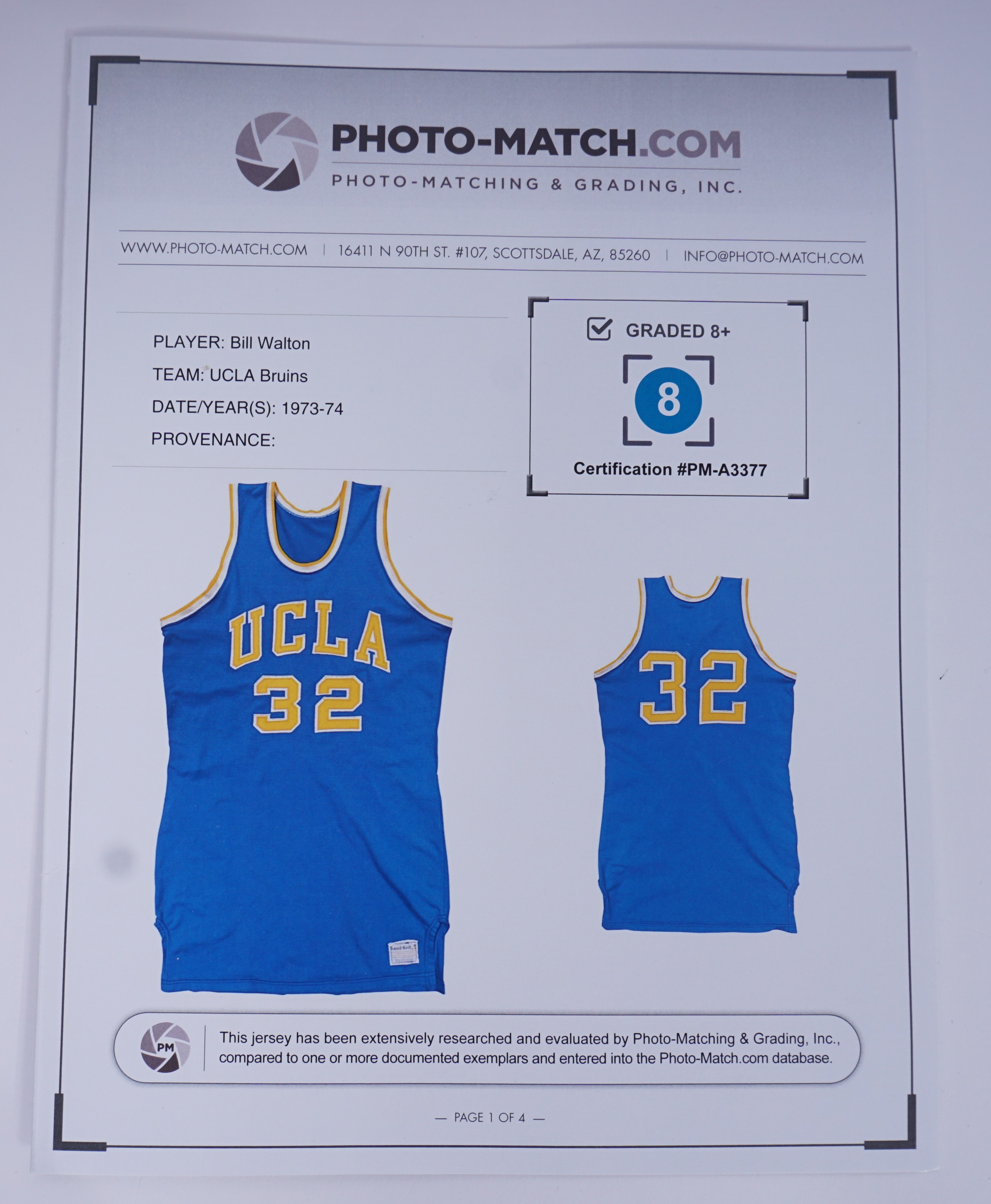 1971-73 Bill Walton UCLA Bruins Game Worn Jersey, MEARS A9., Lot #80113