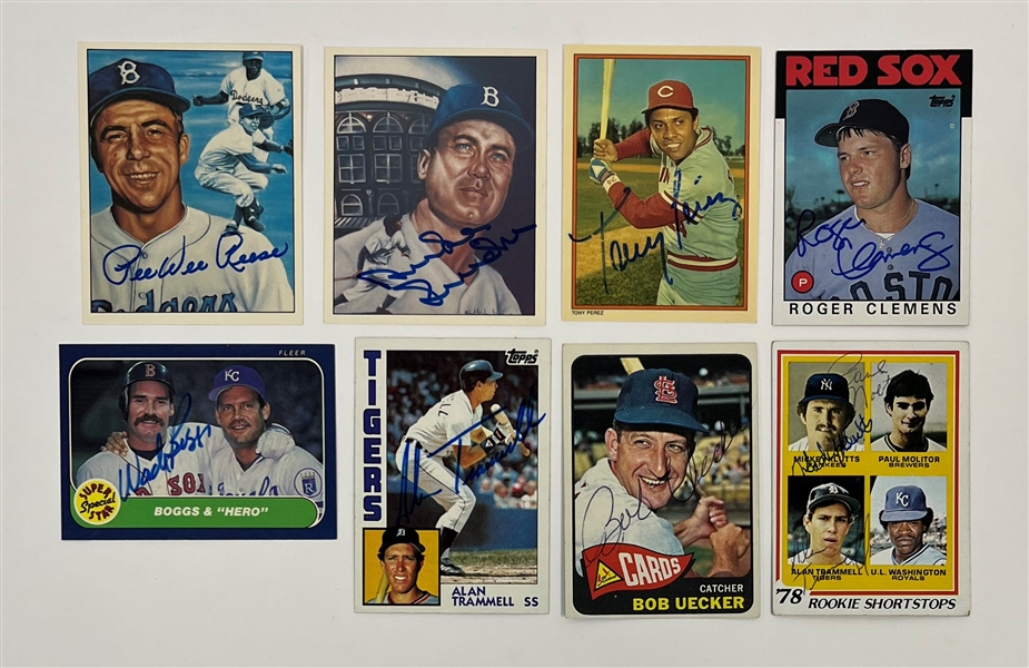 Lot of 8 Autographed Baseball Cards w/ Pee Wee Reese Beckett