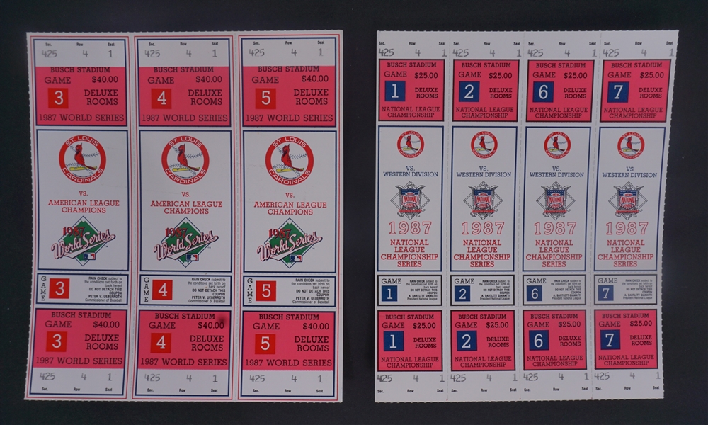 1987 St. Louis Cardinals World Series Uncut & Unused Full Ticket Sheet