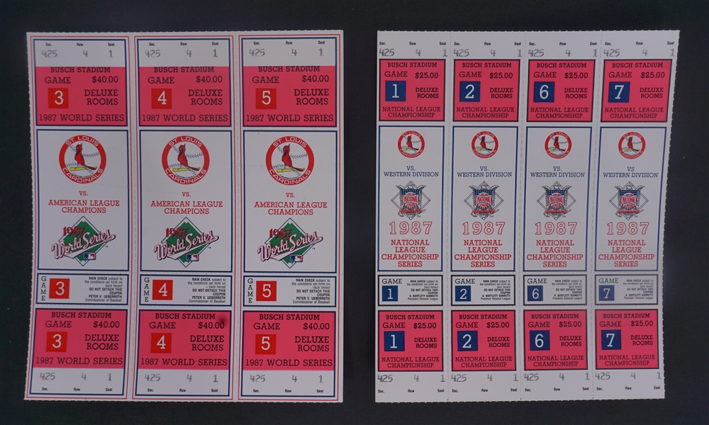 1987 St. Louis Cardinals World Series Uncut & Unused Full Ticket Sheet