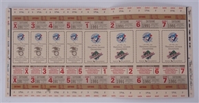1991 Toronto Blue Jays Postseason Uncut & Unused Full Ticket Sheet