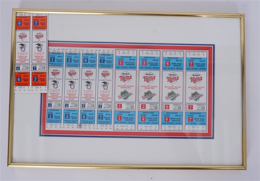 1987 Minnesota Twins Postseason Framed Uncut & Unused Full Ticket Sheet