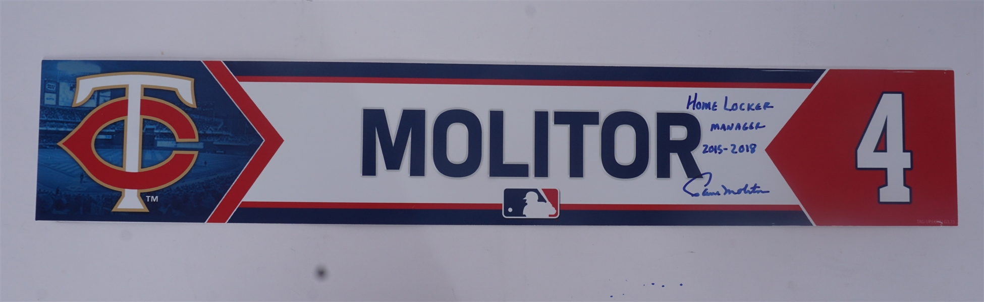 Paul Molitor Minnesota Twins 2018 Game Used Autographed & Inscribed Locker Name Plate MLB