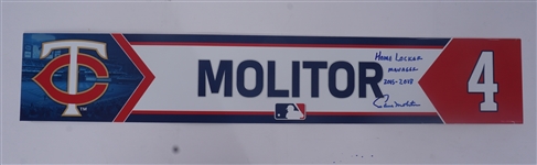 Paul Molitor Minnesota Twins 2018 Game Used Autographed & Inscribed Locker Name Plate MLB