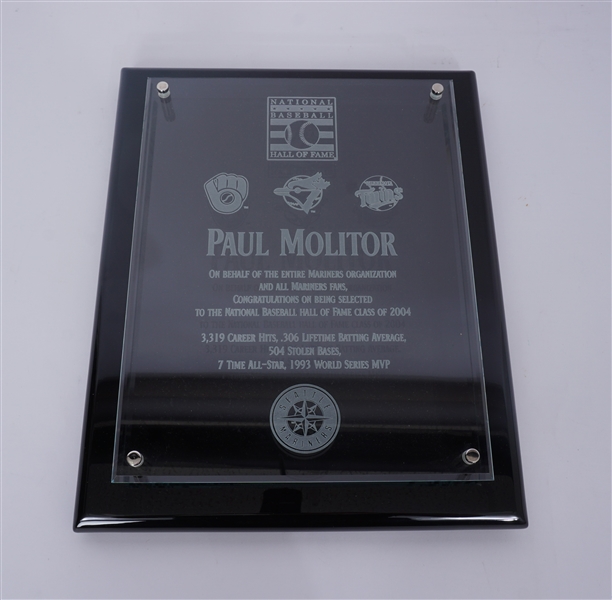 Paul Molitor 2004 Seattle Mariners Hall of Fame Recognition Award w/ Player Provenance