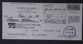 Lot of 3 Harmon Killebrew Autographed Items - Root Beer, Cookie Box, & Deposit Slip Beckett