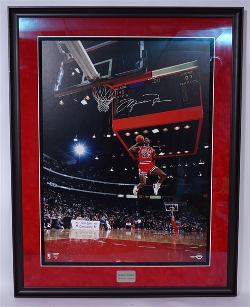 Michael Jordan 1988 Slam Dunk Competition Autographed Framed 30x40 Photo UDA