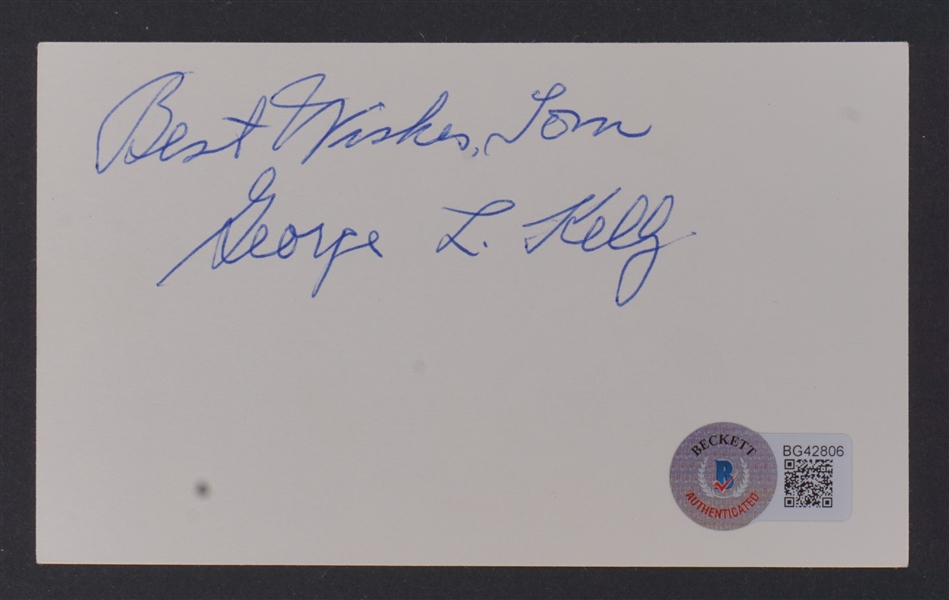 George L. Kelly Autographed Cut Card w/ Inscription Beckett