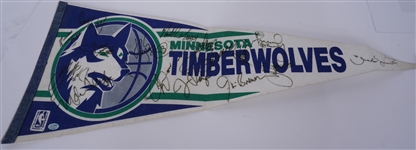 1992-93 Minnesota Timberwolves Autographed Pennant 15 Signatures w/ Christian Laettner