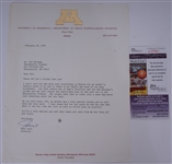 Paul Giel Signed Minnesota Gophers Letter to Sid Hartman JSA
