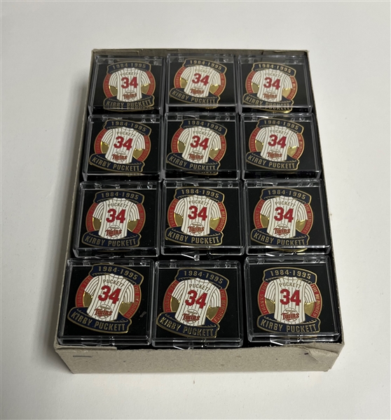 Box of 24 Kirby Puckett Minnesota Twins 1984-1995 "Thanks for the Memories" Pins in Plastic Cases