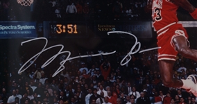 Michael Jordan Autographed Framed 8x10 Photo & Game Used Floor Display UDA