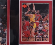 Michael Jordan Autographed Framed 8x10 Photo & Game Used Floor Display UDA