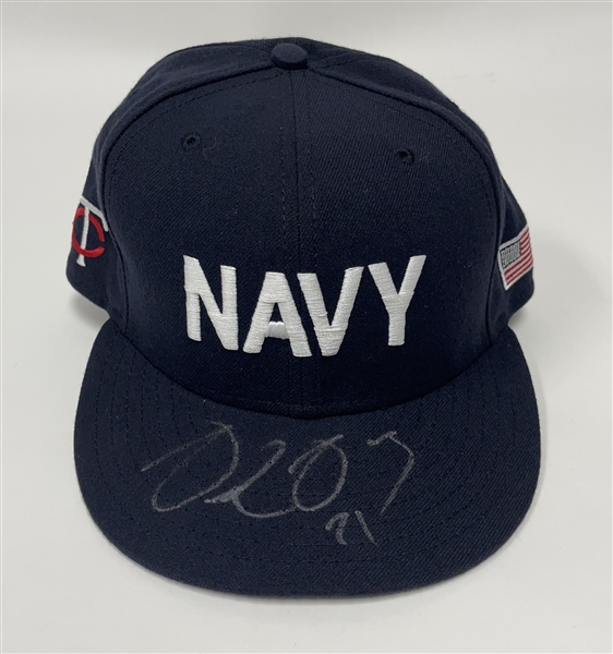Delmon Young 2008 Minnesota Twins Game Used & Autographed Navy Hat MLB
