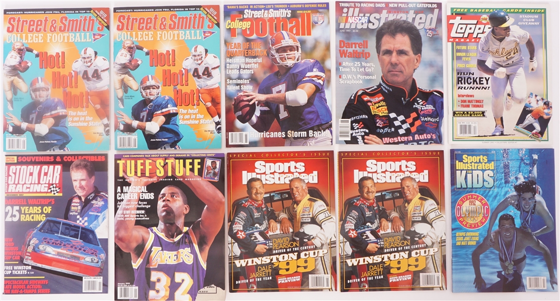 Collection of Vintage Sports Magazines w/ Basketball, Baseball, Football, Car Racing