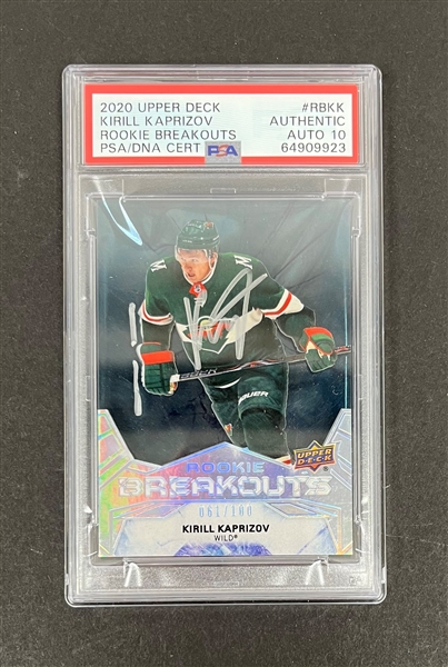 Kirill Kaprizov Autographed 2020 Upper Deck Rookie Breakouts Card LE #61/100 PSA 10 Auto