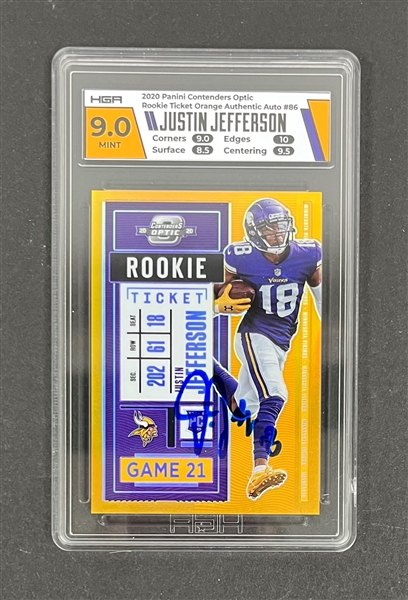 Justin Jefferson Autographed 2020 Panini Contenders Optic Rookie Ticket Orange Card LE #10/50 HGA 9.0 Mint