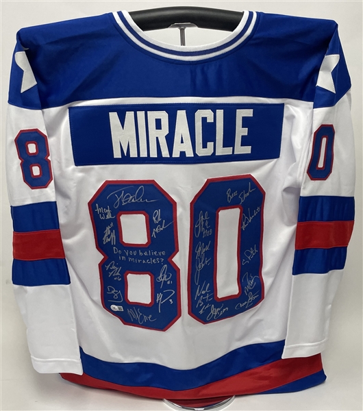 1980 USA Hockey Miracle Team Signed & Inscribed Custom Jersey w/ 19 Signatures Beckett
