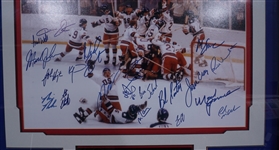 1980 USA Hockey Miracle Team Signed Framed 16x20 Photo 20 Autographs Beckett LOA