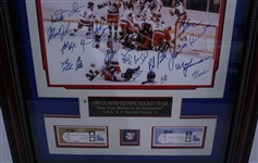 1980 USA Hockey Miracle Team Signed Framed 16x20 Photo 20 Autographs Beckett LOA