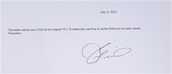 Jackie Robinson Original James Fiorentino 10x10 Watercolor Painting Matted w/ Fiorentino LOA