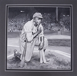 Jackie Robinson Original James Fiorentino 10x10 Watercolor Painting Matted w/ Fiorentino LOA