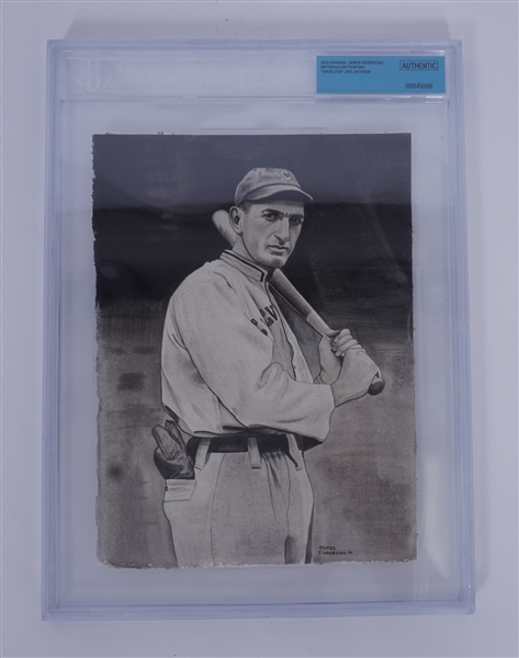 "Shoeless" Joe Jackson Original James Fiorentino 8x10 Watercolor Painting Beckett Slabbed w/ Fiorentino LOA