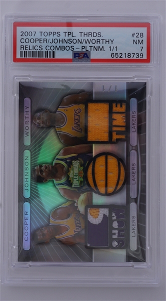 2007 Topps Triple Threads #28 Cooper/Johnson/Worthy Relics Combos-Platinum PSA NM 7 1/1