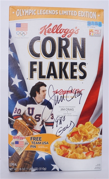 Jim Craig Autographed & Inscribed Unopened Corn Flakes Cereal Box JSA