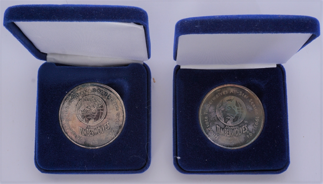 Lot of 2 Minnesota Timberwolves 1993-94 All-Star Season Silver Coins