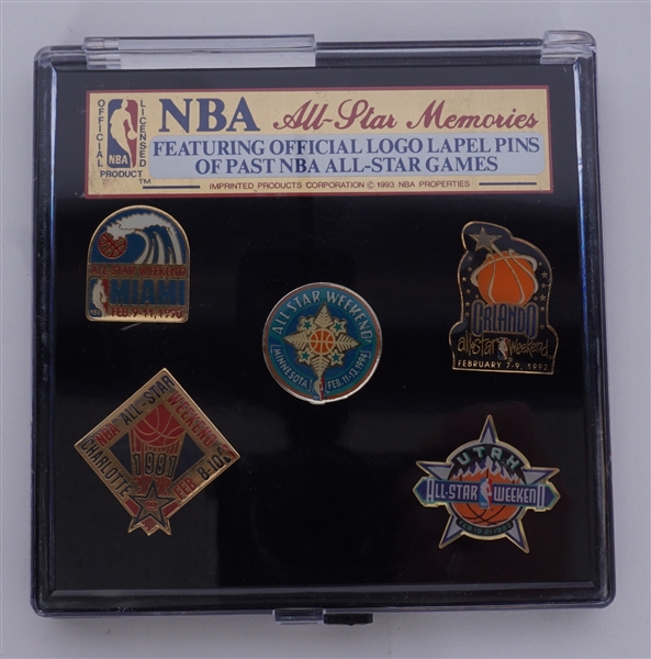 Lot of 5 1990-94 NBA All-Star Weekend Official Logo Pins