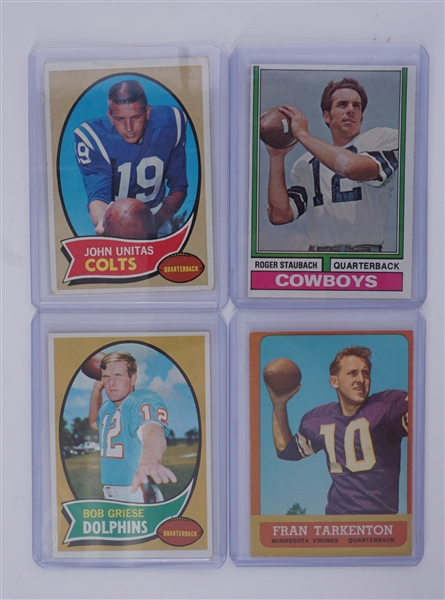 Lot of 4 HOF Quarterbacks Topps Football Cards w/ Johnny Unitas
