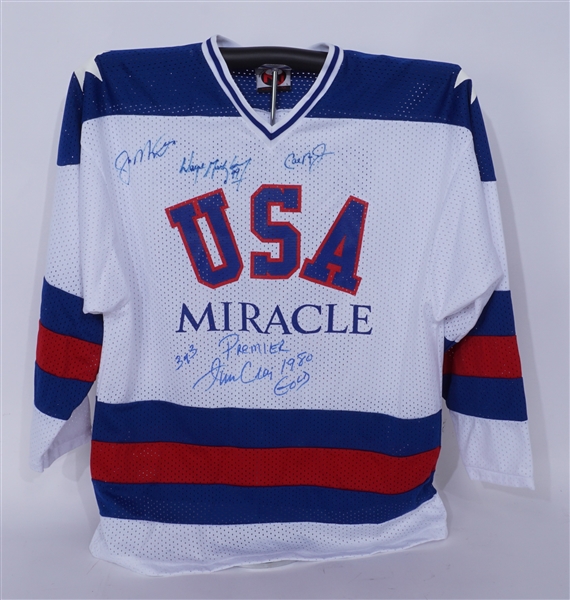 Jim Craig RARE Autographed Limited Edition Miracle Movie Premier Jersey Signed by Wayne Gretzky Cal Ripken Jr. & Joe Montana JSA