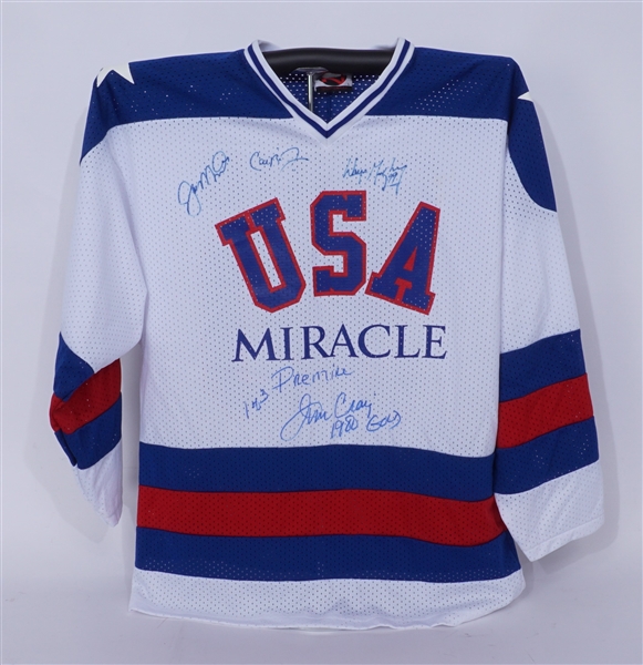 Jim Craig RARE Autographed Limited Edition Miracle Movie Premier Jersey Signed by Wayne Gretzky Cal Ripken Jr. & Joe Montana JSA