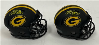 Lot of 2 Davante Adams & Jordy Nelson Autographed Green Bay Packers Eclipse Mini Helmets JSA