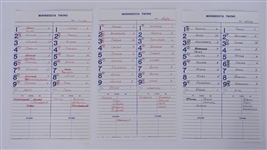 Lot of 3 Minnesota Twins Game Used Dugout Lineup Cards From 1997, 1999, & 2001