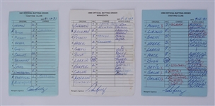 Lot of 3 Minnesota Twins Game Used Lineup Cards From 1987, 1989, 1990 w/ Puckett *World Series Season*