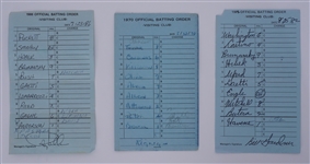 Lot of 3 Minnesota Twins Game Used Lineup Cards From 1970, 1982, 1986 w/ Puckett, Oliva & Killebrew