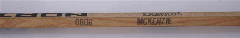 John McKenzie Game Used Minnesota Fighting Saints Team Signed Hockey Stick